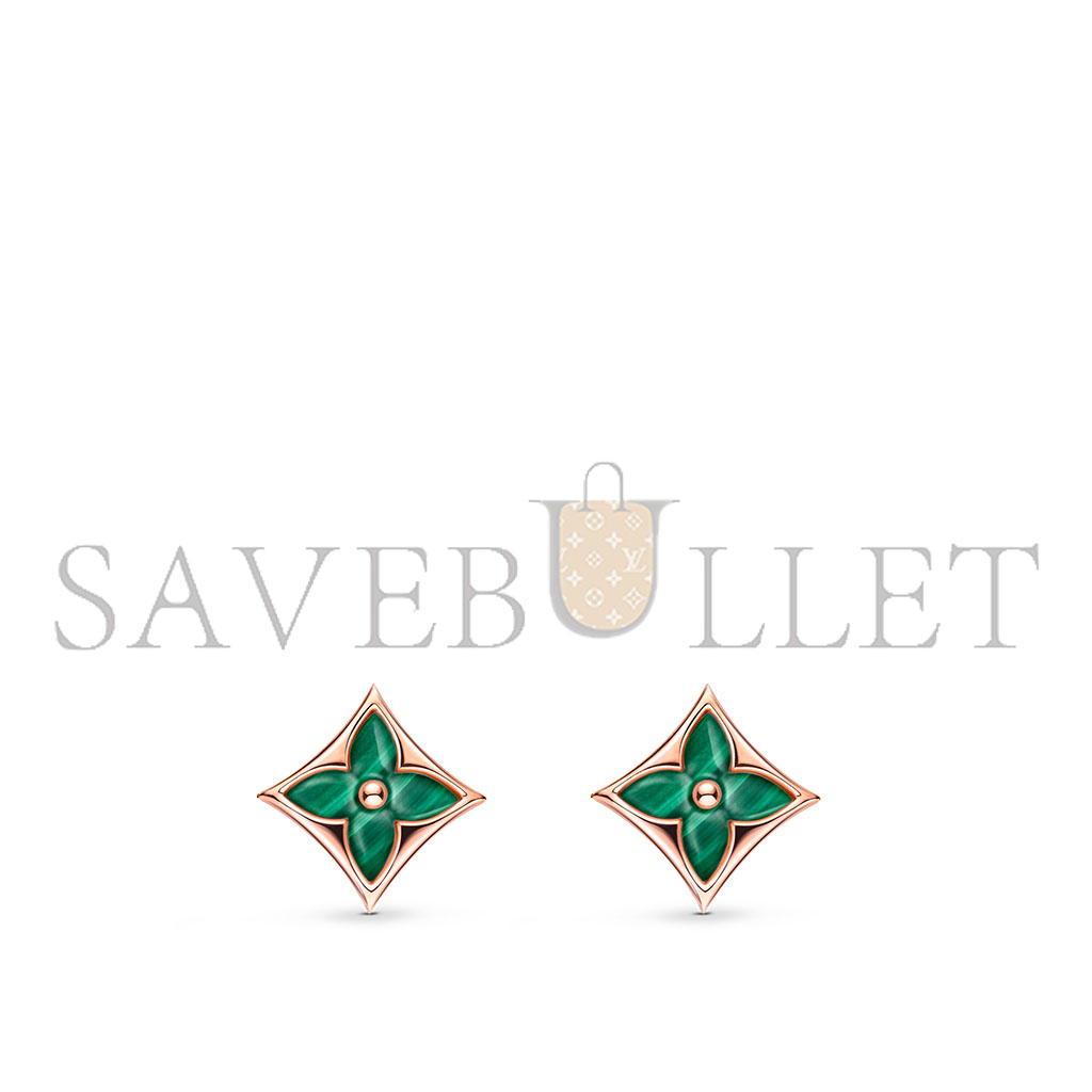 l**is V*t*n color blossom bb rose gold and malachite sun pattern stud earrings - single q96672